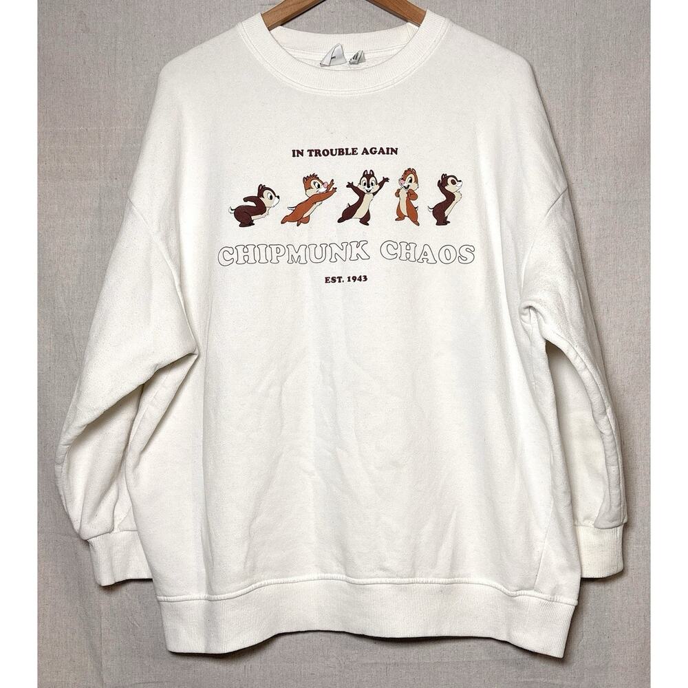Disney Primark Chip & In‎ Trouble Again Size Large Crewneck Sweatshirt White